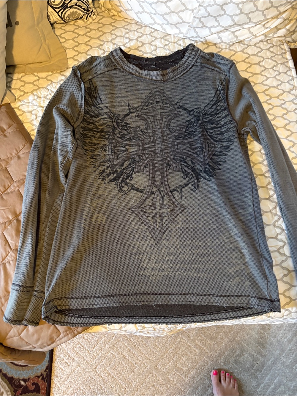 Kids Long-Sleeve Graphic Thermal Shirt - Gray